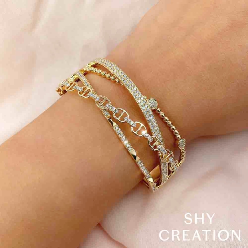 1.62Ct 14K White Gold Diamond Link Bridge Bangle